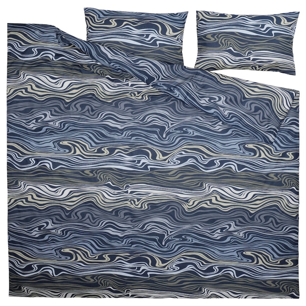 IKEA KLIPPNEJLIKA King Duvet Cover Set With Pillowcases Blue 505.700.88 Waves - Picture 2 of 3
